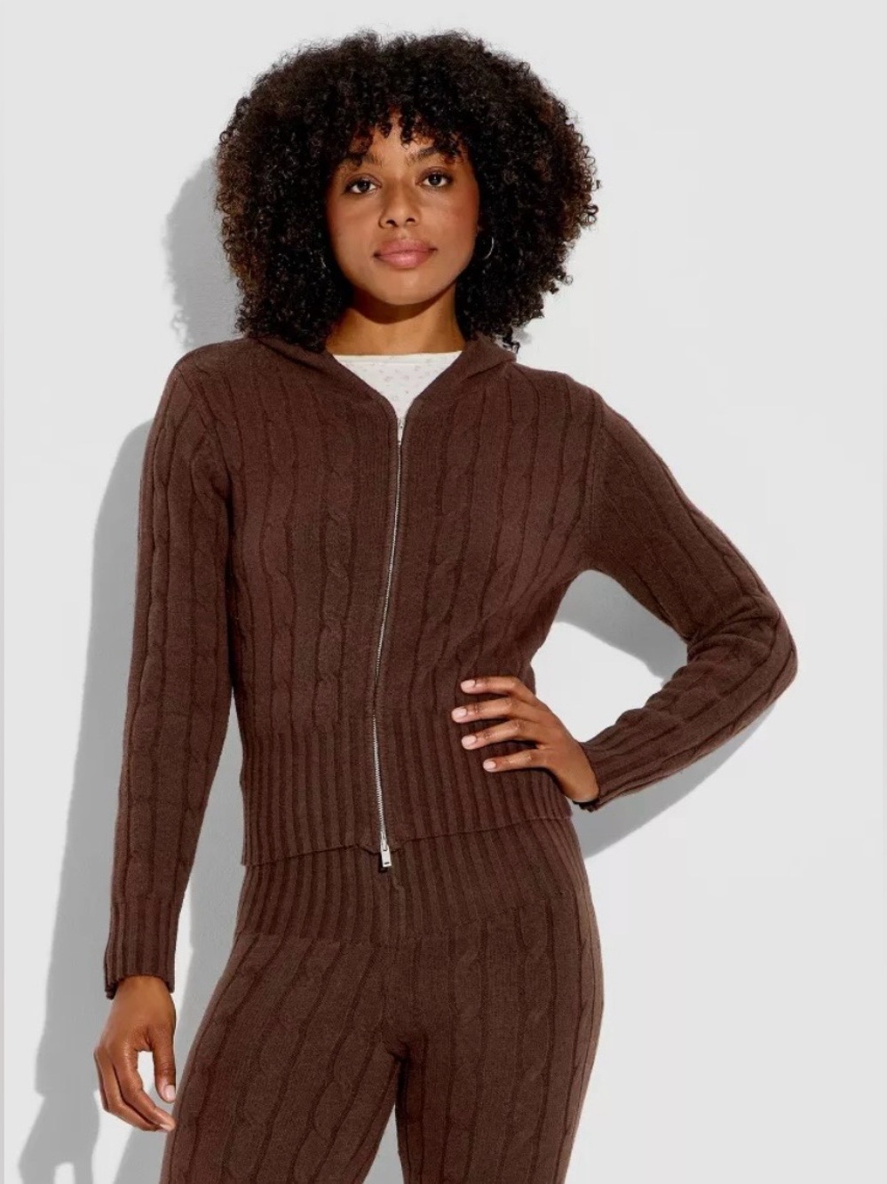 wild fable Brown Cable-Knit Zip Hoodie Size Large NWT